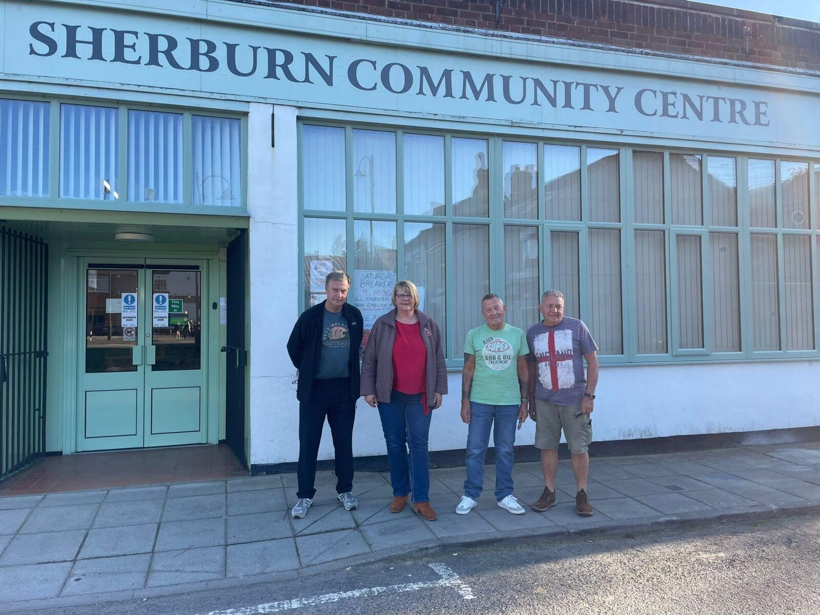 Branch members outside Sherburn Community Centre where monthly branch meetings are held.